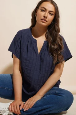 Yours Curve Navy Blue Short Sleeve Cotton Blouse