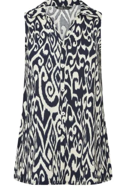 Yours Curve Navy Blue Textured Ikat Sleeveless Shirt