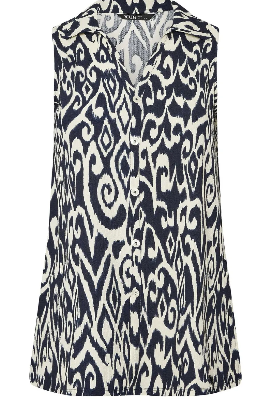 Yours Curve Navy Blue Textured Ikat Sleeveless Shirt
