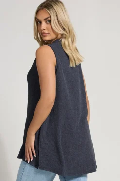 Yours Curve Navy Blue Textured Sleeveless Shirt