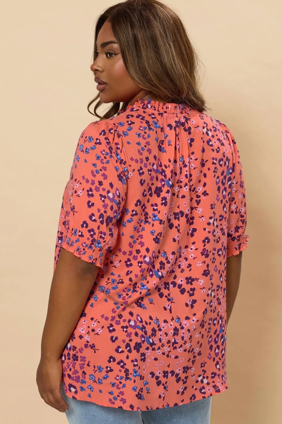 Yours Curve Orange Floral Tie Neck Blouse