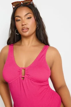 Yours Curve Pink Buckle Textured Swimsuit