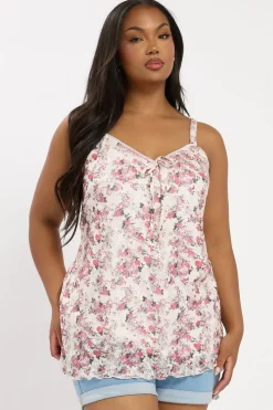 Yours Curve Pink Floral Lace Cami Top