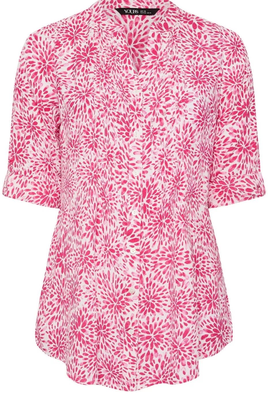 Yours Curve Pink Floral Print Pintuck Blouse