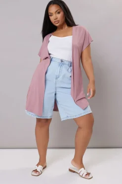 Yours Curve Pink Grown On Sleeve Jersey Cardigan