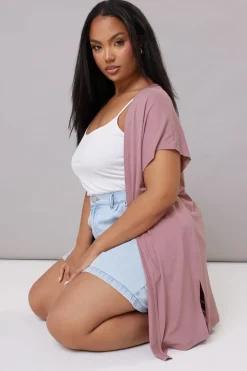 Yours Curve Pink Grown On Sleeve Jersey Cardigan