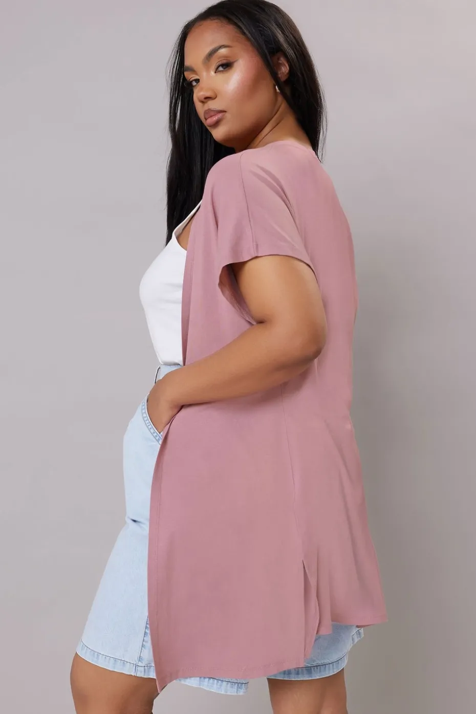 Yours Curve Pink Grown On Sleeve Jersey Cardigan