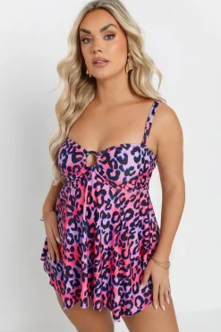 Yours Curve Pink Leopard Print Tankini Top