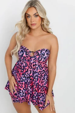 Yours Curve Pink Leopard Print Tankini Top