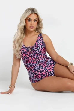 Yours Curve Pink Leopard Print Swimsuit