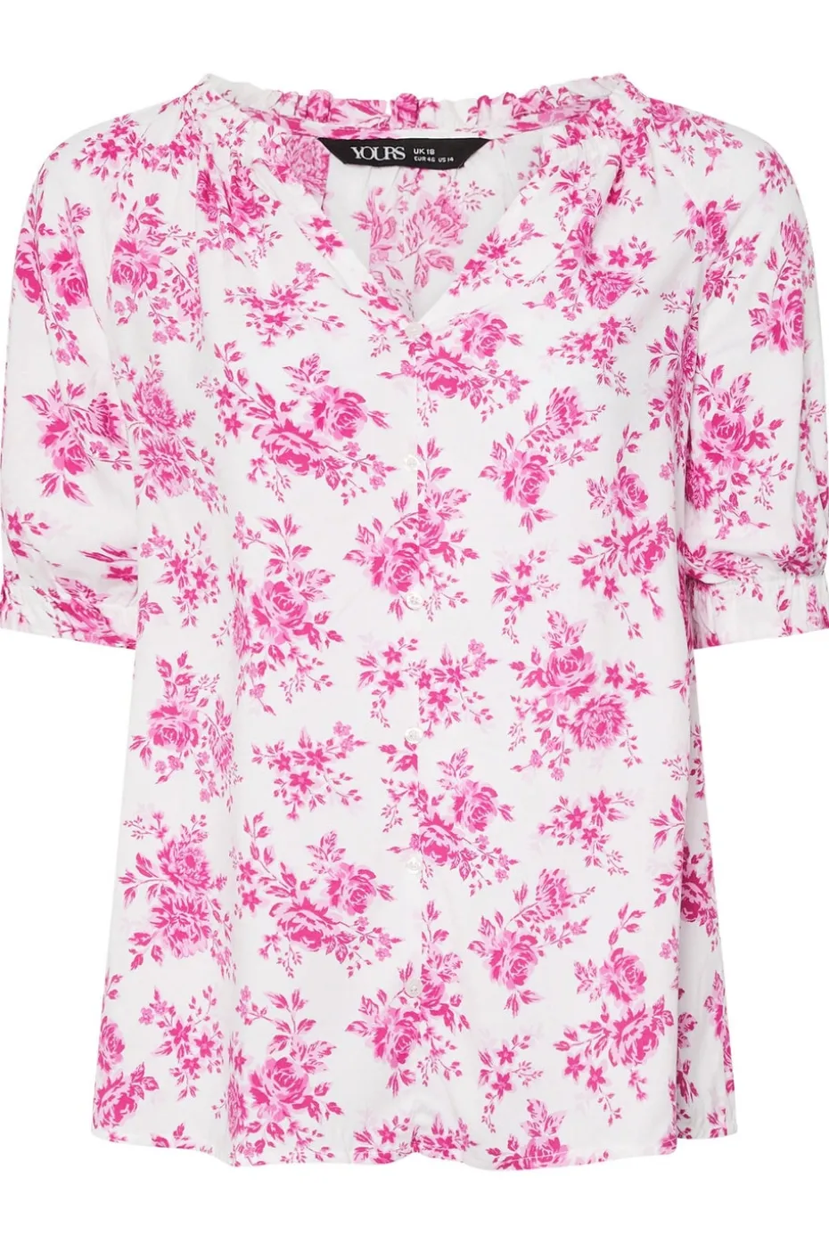 Yours Curve Pink Rose Print Notch Neck Blouse