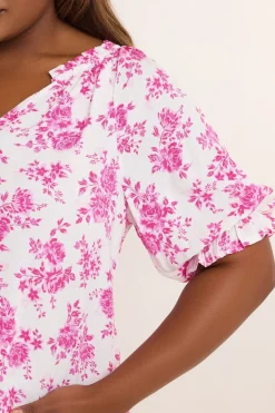 Yours Curve Pink Rose Print Notch Neck Blouse