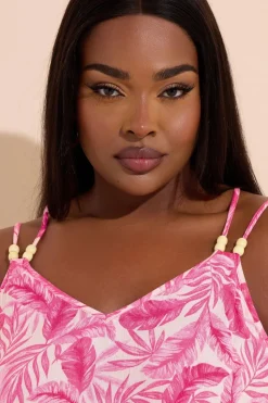 Yours Curve Pink Tropical Leaf Print Cami Top