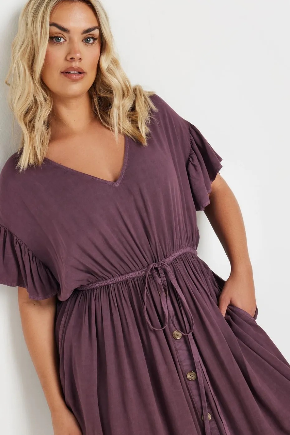 Yours Curve Purple Button Chambray Maxi Dress