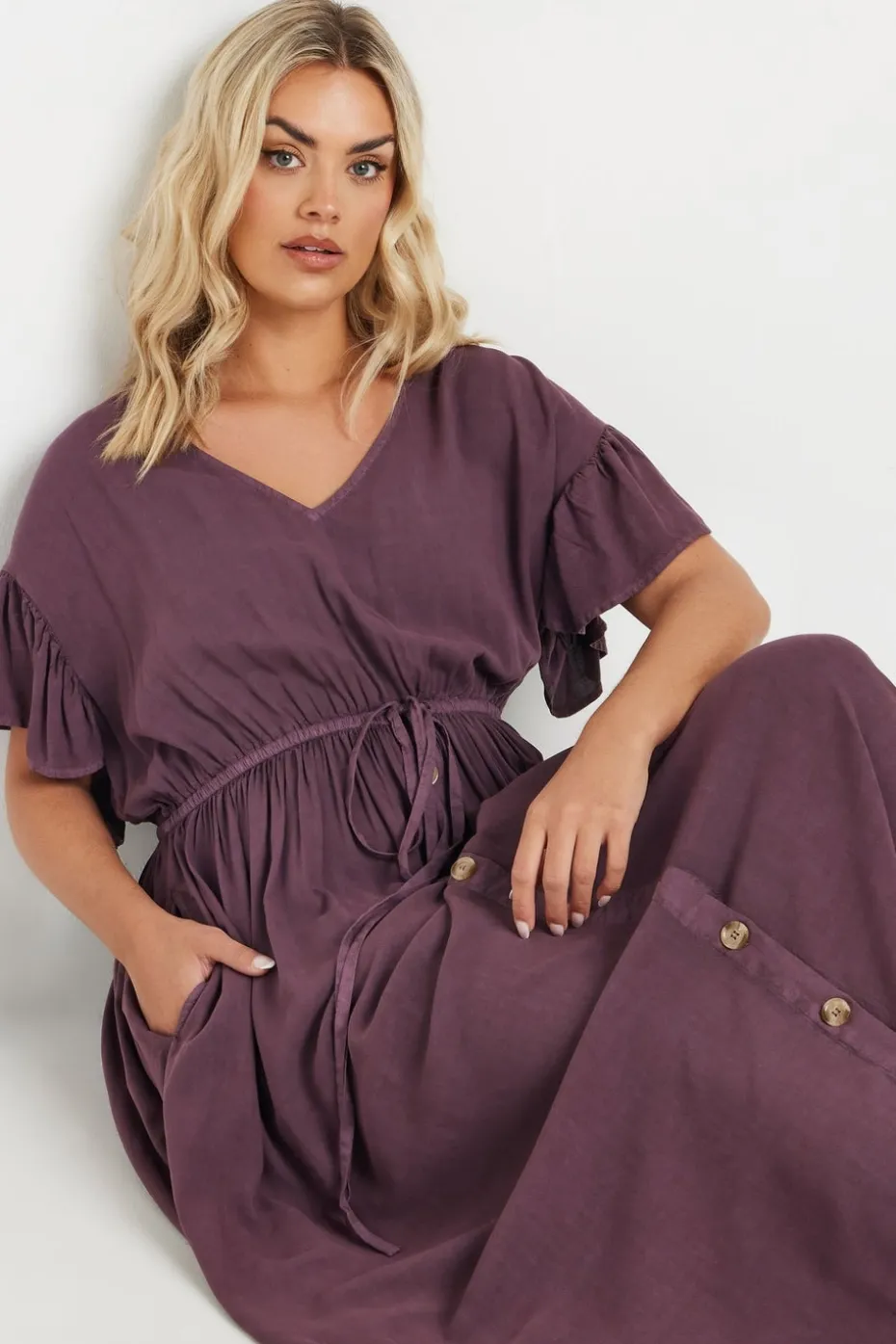 Yours Curve Purple Button Chambray Maxi Dress