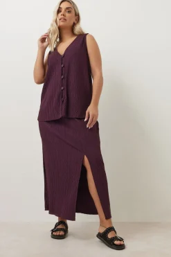 Yours Curve Purple Crinkle Plisse Waistcoat