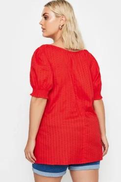 Yours Curve Red Dobby Tie Neck Blouse