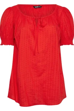 Yours Curve Red Dobby Tie Neck Blouse