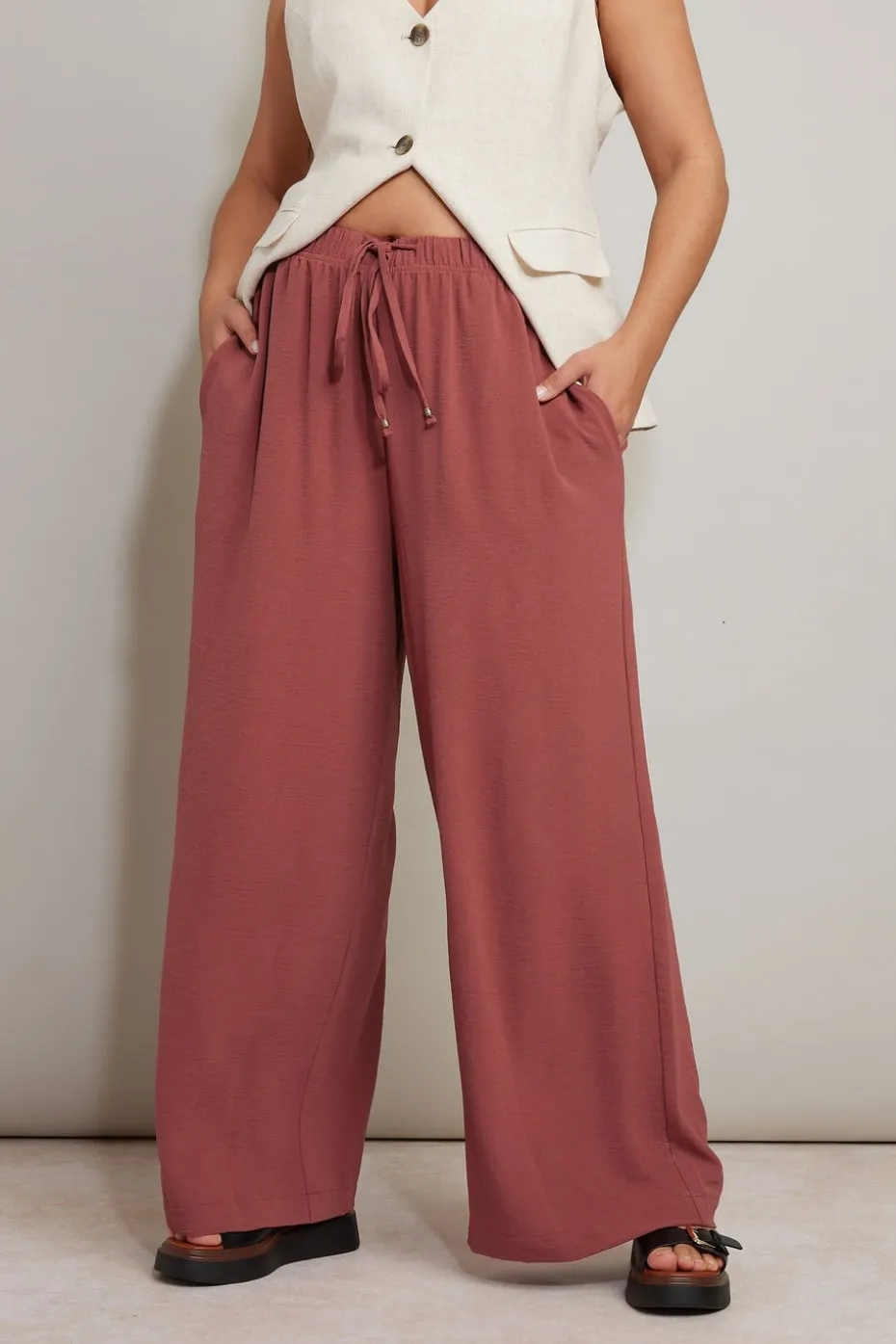 Yours Curve Rust Orange Twill Wide Leg Trousers