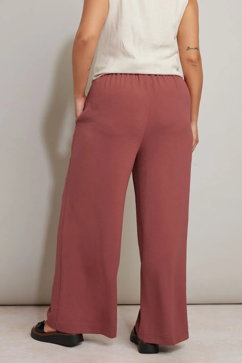 Yours Curve Rust Orange Twill Wide Leg Trousers
