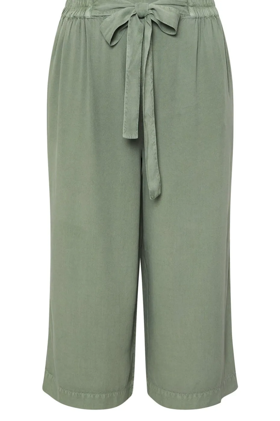 Yours Curve Sage Green Chambray Tie Waist Cropped Trousers