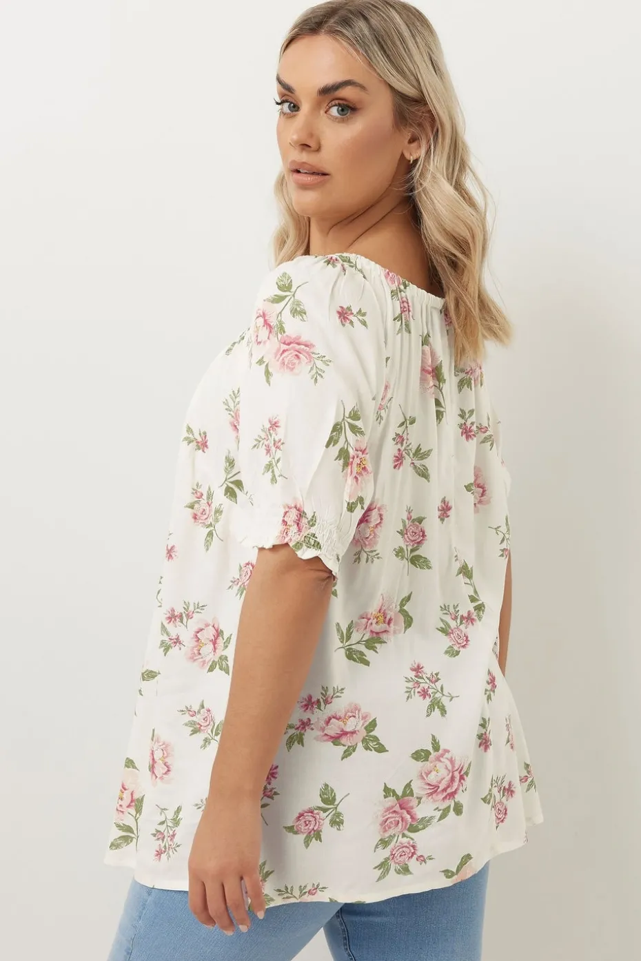 Yours Curve White & Pink Floral Tie Neck Blouse