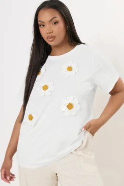 Yours Curve White Applique Daisy T-Shirt
