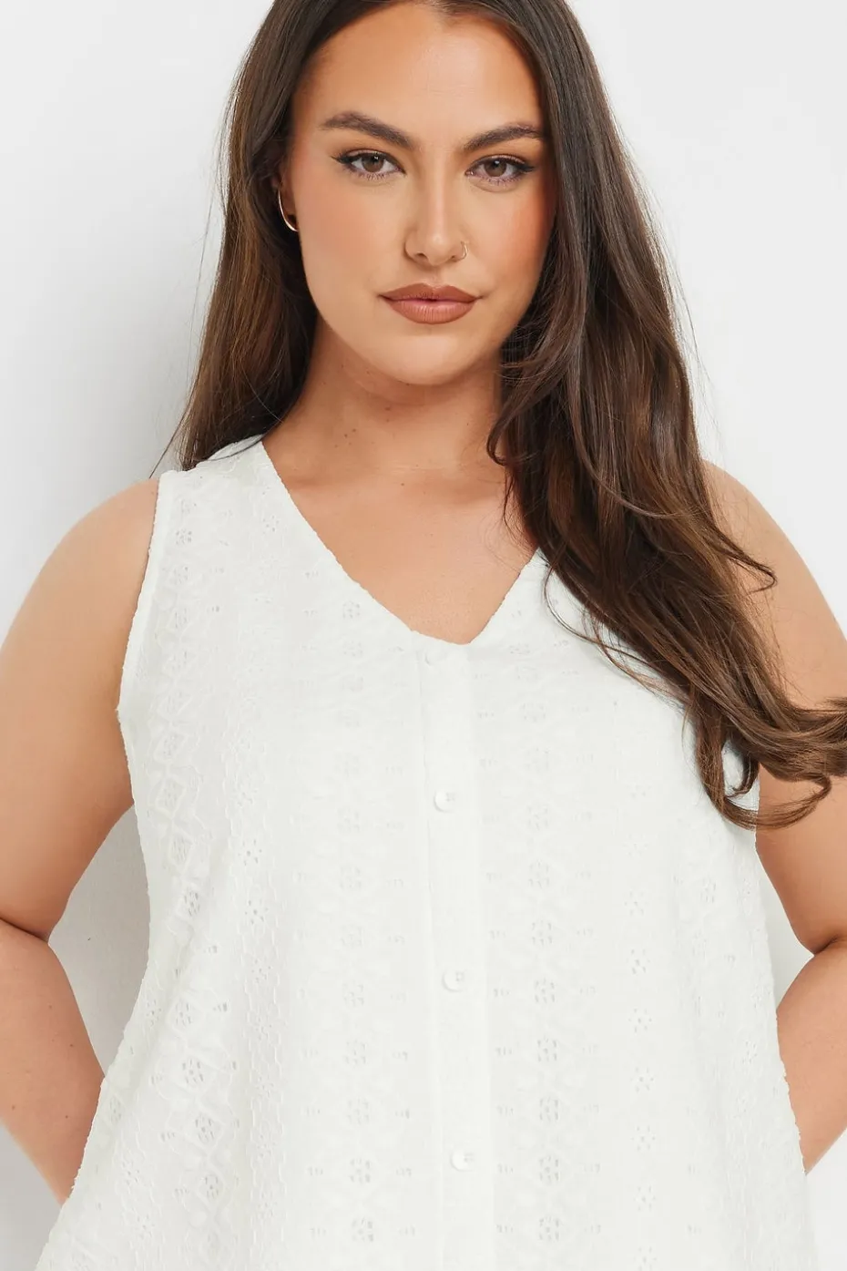Yours Curve White Broderie Anglaise Waistcoat