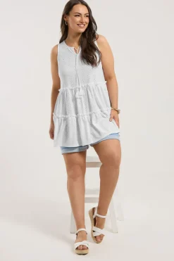 Yours Curve White Broderie Anglaise Tiered Vest Top