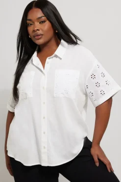 Yours Curve White Broderie Anglaise Linen Shirt