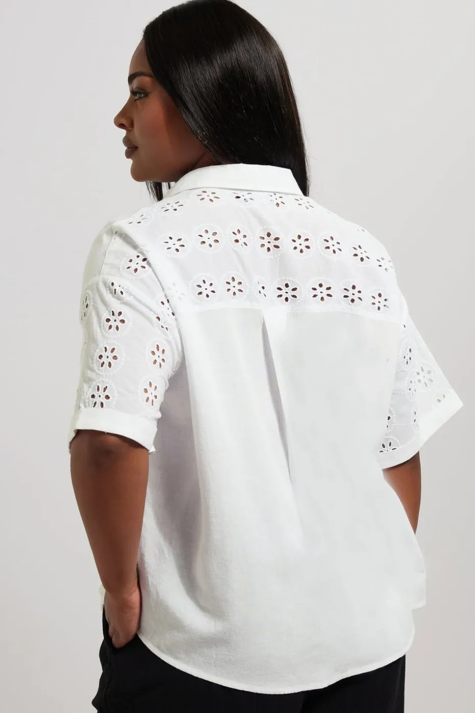 Yours Curve White Broderie Anglaise Linen Shirt