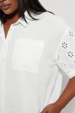 Yours Curve White Broderie Anglaise Linen Shirt