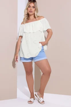 Yours Curve White Broderie Anglaise Bardot Top