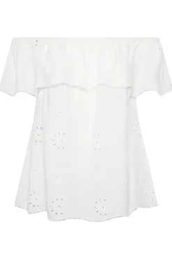 Yours Curve White Broderie Anglaise Bardot Top