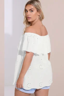 Yours Curve White Broderie Anglaise Bardot Top