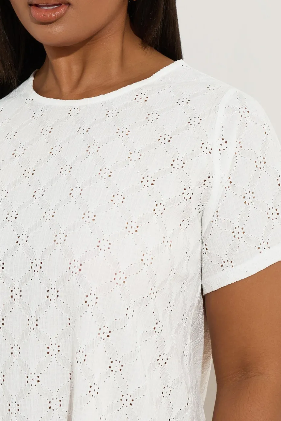 Yours Curve White Broderie Anglaise Textured Swing Top