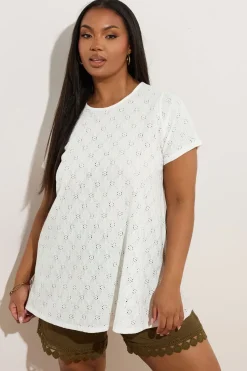 Yours Curve White Broderie Anglaise Textured Swing Top