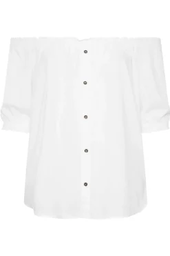Yours Curve White Chambray Button Detail Bardot Top