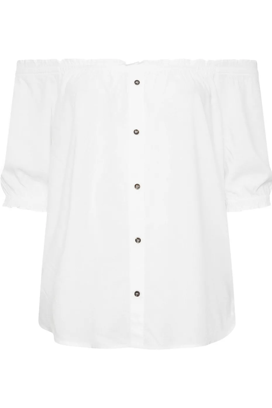 Yours Curve White Chambray Button Detail Bardot Top
