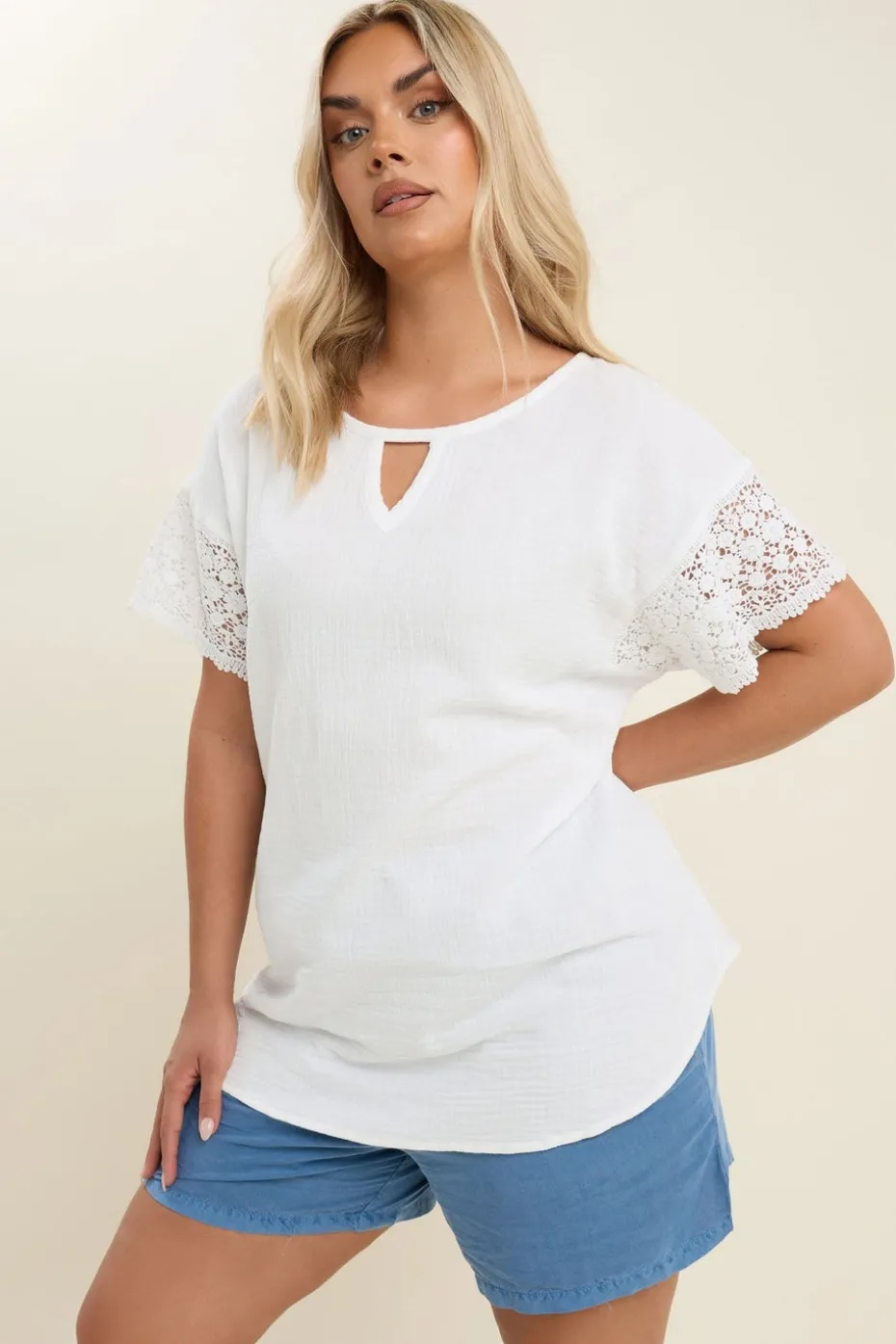 Yours Curve White Cheesecloth Crochet Top