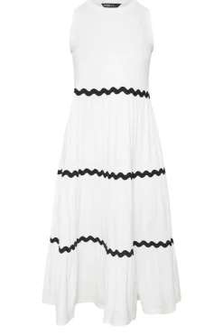 Yours Curve White Contrast Swirl Tiered Maxi Dress