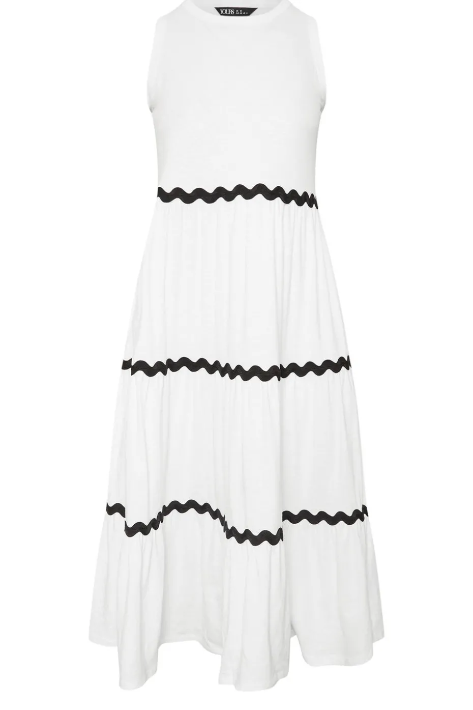 Yours Curve White Contrast Swirl Tiered Maxi Dress