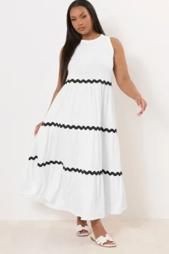 Yours Curve White Contrast Swirl Tiered Maxi Dress