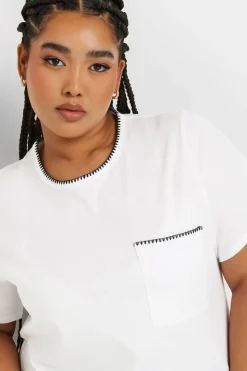 Yours Curve White Contrast Stitch Heavyweight Pocket T Shirt
