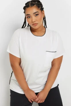 Yours Curve White Contrast Stitch Heavyweight Pocket T Shirt