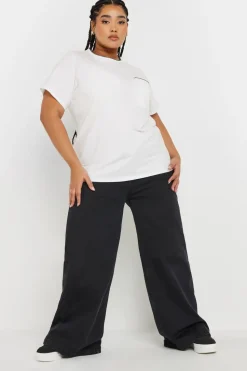 Yours Curve White Contrast Stitch Heavyweight Pocket T Shirt