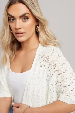 Yours Curve White Crochet Short Sleeve Cardigan