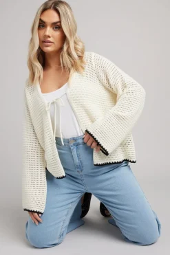 Yours Curve White Crochet Tie Front Cardigan