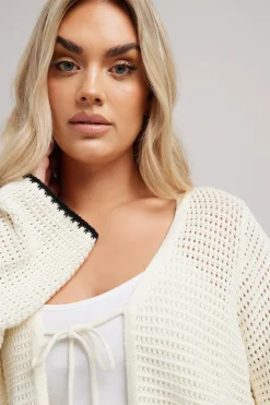 Yours Curve White Crochet Tie Front Cardigan