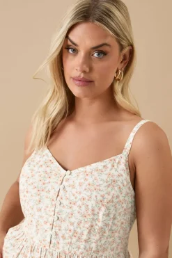 Yours Curve White Ditsy Floral Print Strappy Sundress